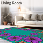 Vibrant Purple Floral Butterfly Border Rug