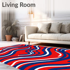 Crimson White Blue Wavy Stripes Rug