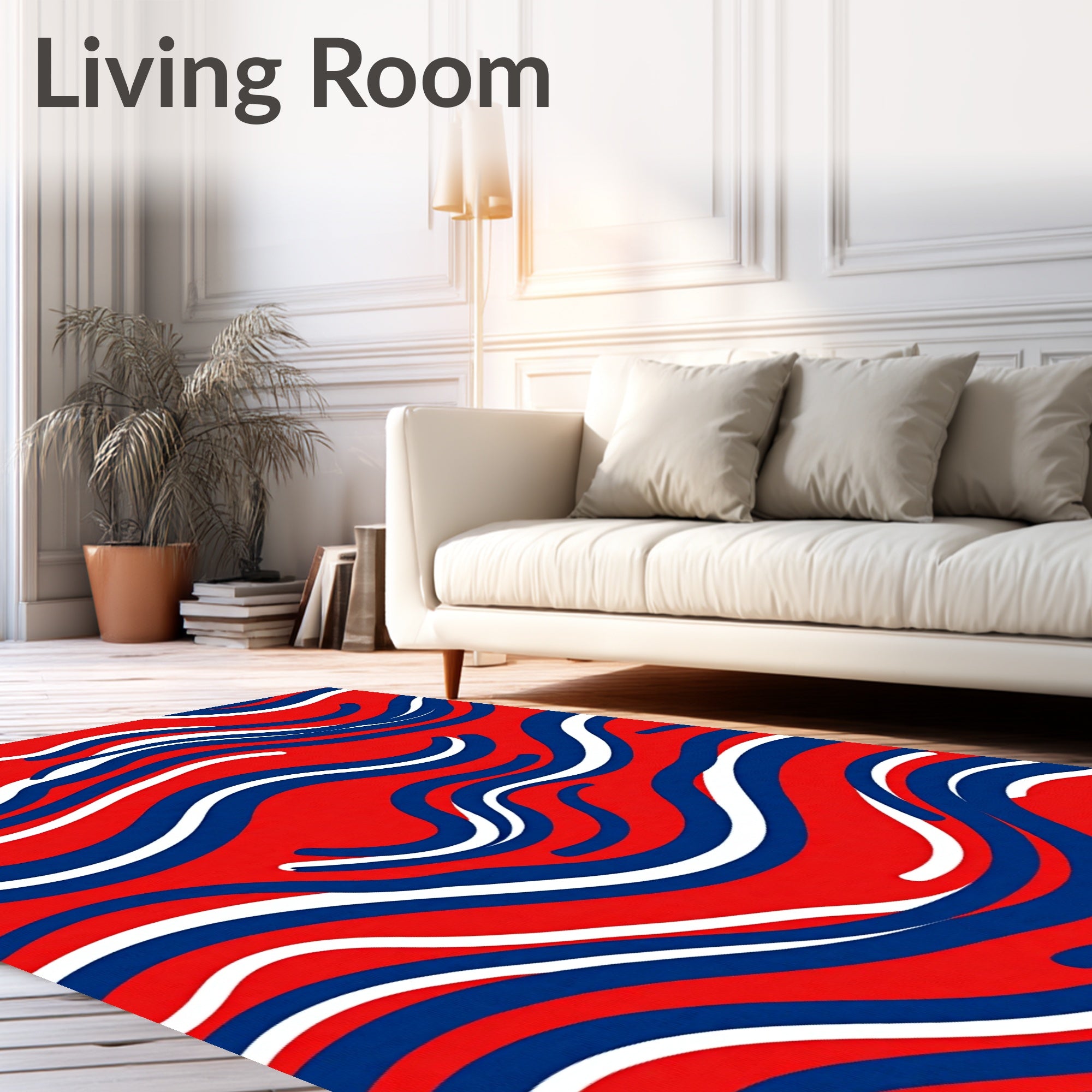 Crimson White Blue Wavy Stripes Rug