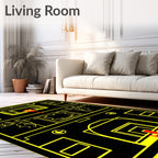 Graphic Basketball Court Yellow Black Rug