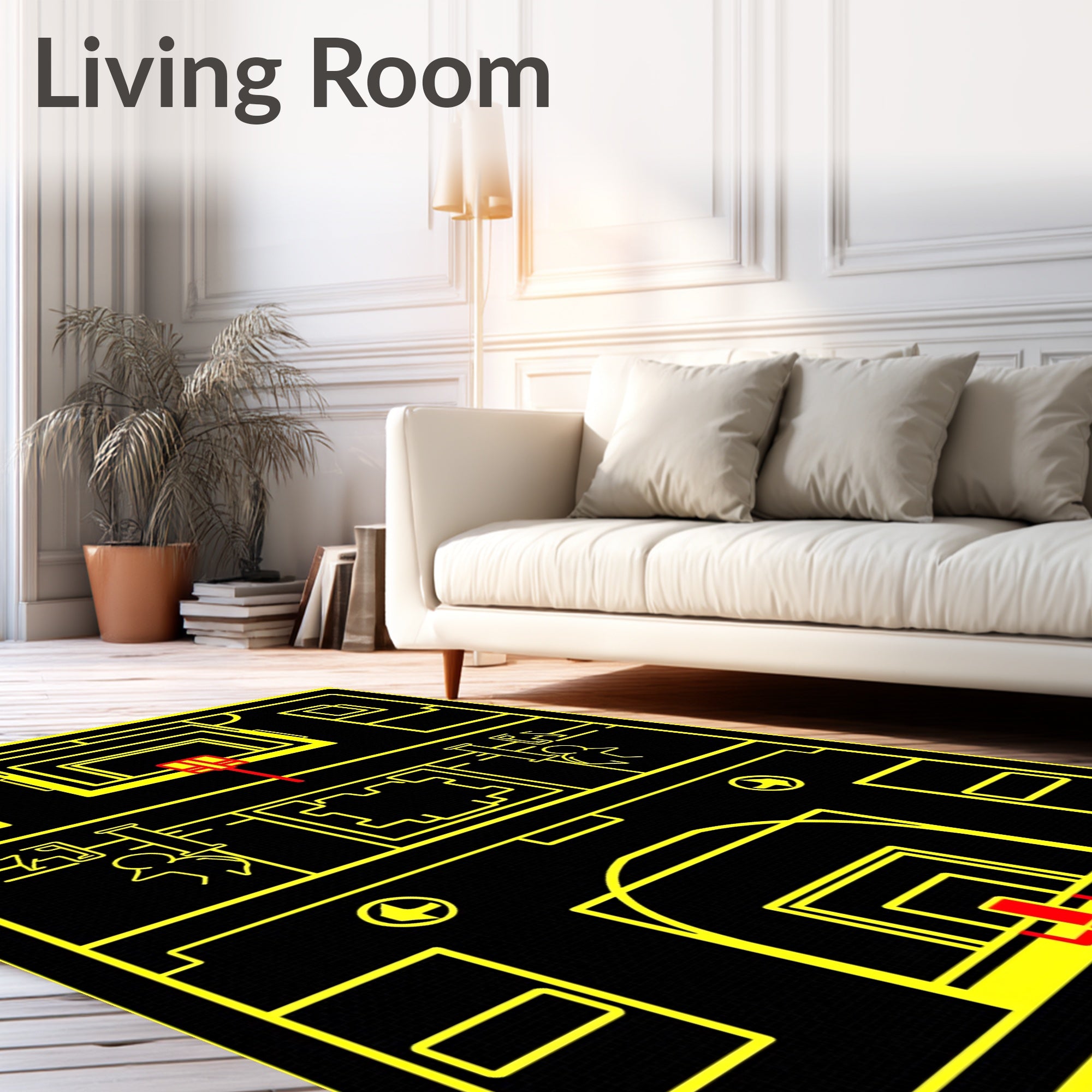 Graphic Basketball Court Yellow Black Rug