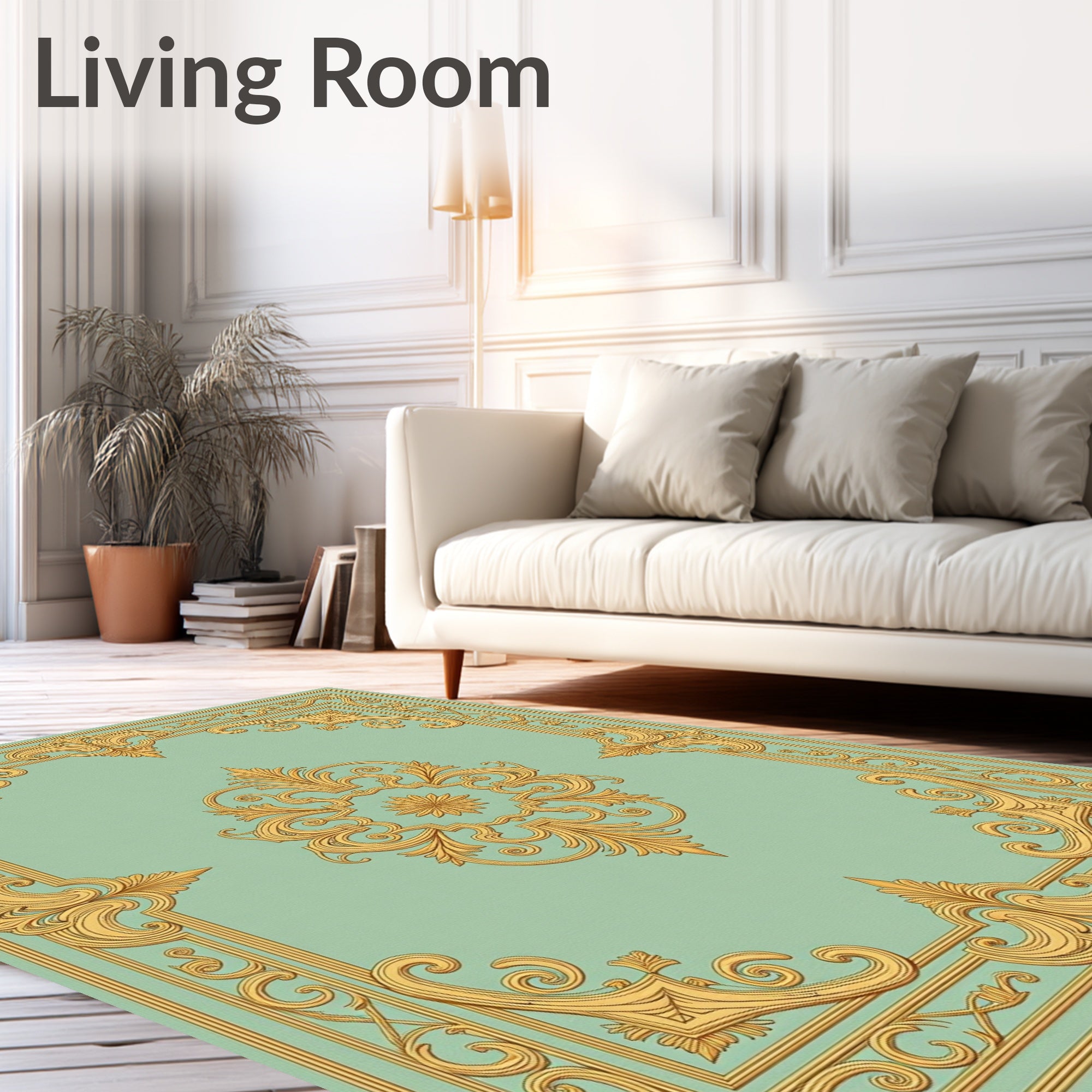 Golden Floral Scroll Panel Medallion Rug