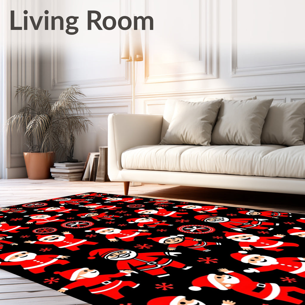 Jolly Santas Black Red Whimsical Holiday Rug
