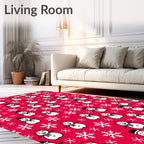 Winter Snowman Snowflakes Red Canvas Rug