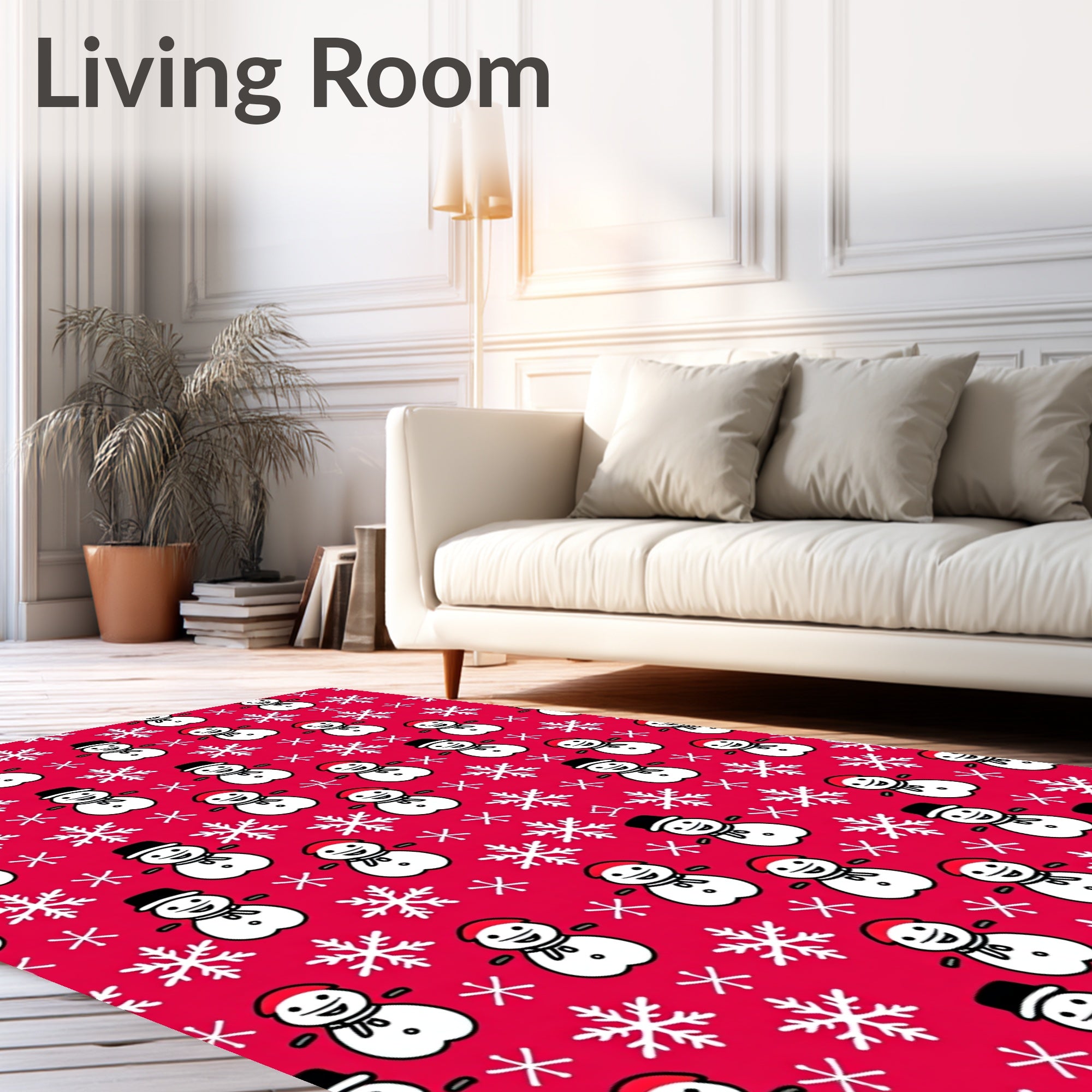 Winter Snowman Snowflakes Red Canvas Rug