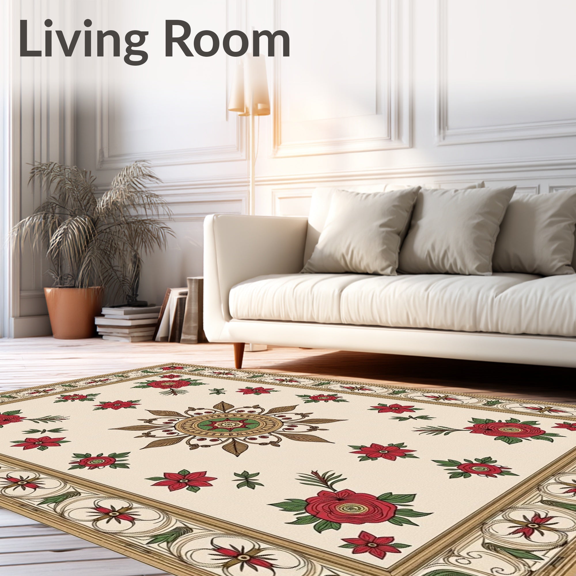 Vintage Floral Medallion Cream Rose Rug
