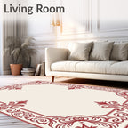 Deep Red Floral Scroll Border Rug