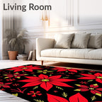 Bold Red Poinsettia Floral Background Rug