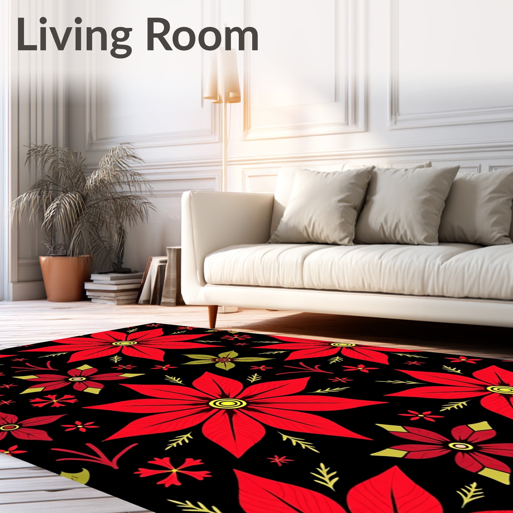Bold Red Poinsettia Floral Background Rug