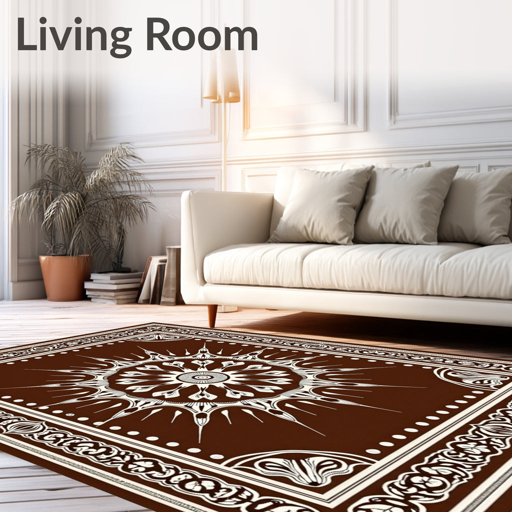 Rich Brown Sunburst Medallion Border Rug