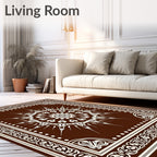 Rich Brown Sunburst Medallion Border Rug