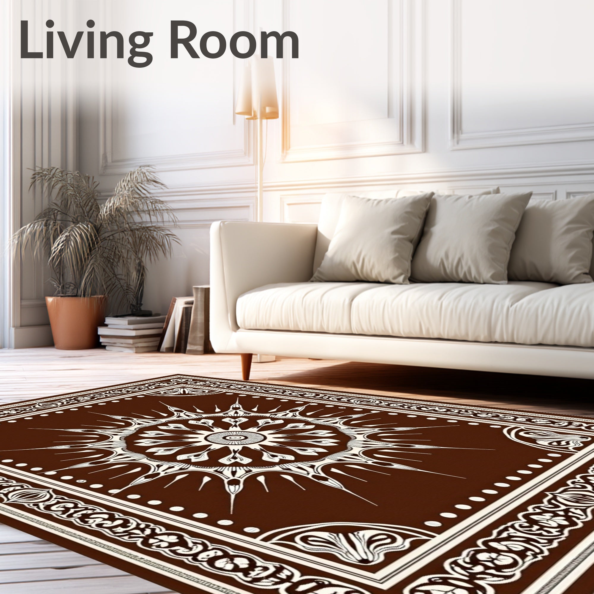 Rich Brown Sunburst Medallion Border Rug