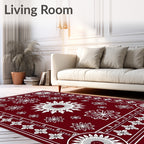 Crimson White Mandala Floral Burst Rug