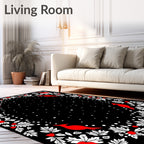 Crimson Cardinal Foliage Snowfall Border Rug