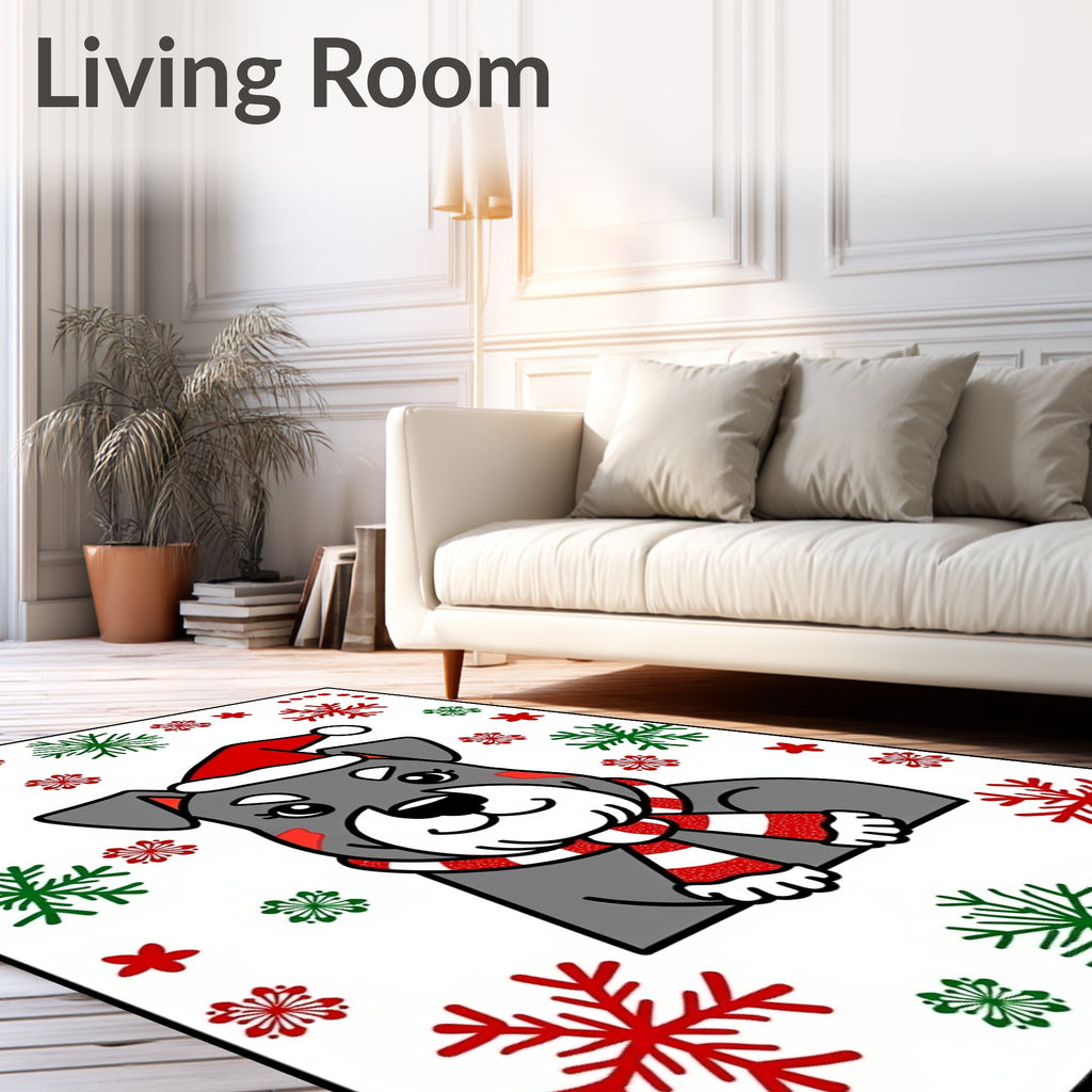 Festive Gray Canine Christmas Snowflakes Rug
