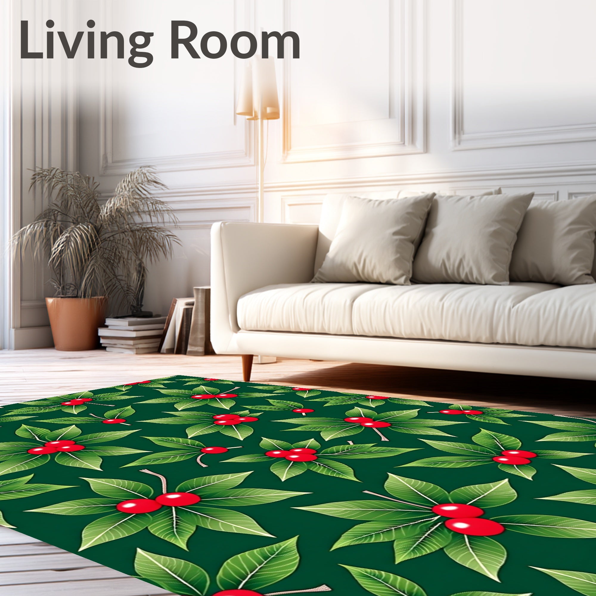 Emerald Green Red Berry Foliage Rug