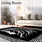Black White Horse Head Adorned Border Rug