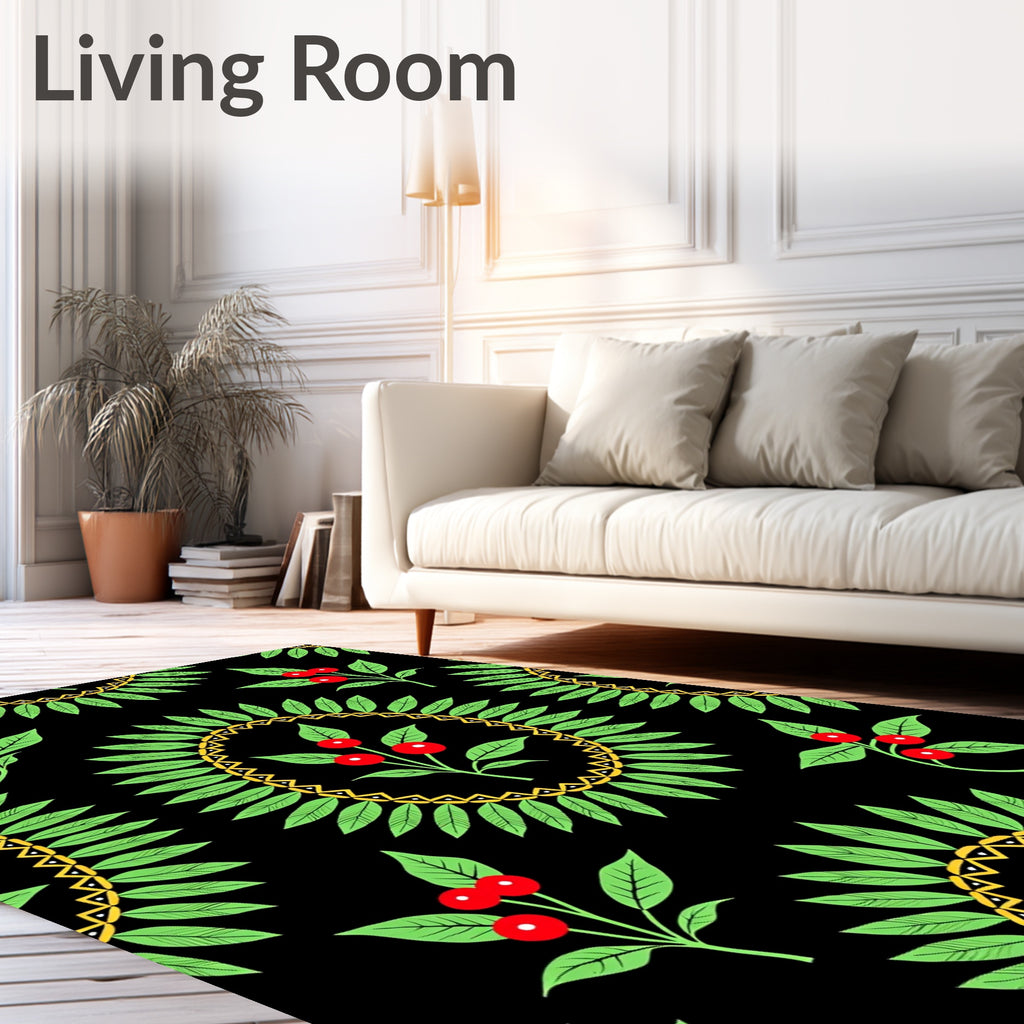 Green Leaf Red Berry Wreath Rug
