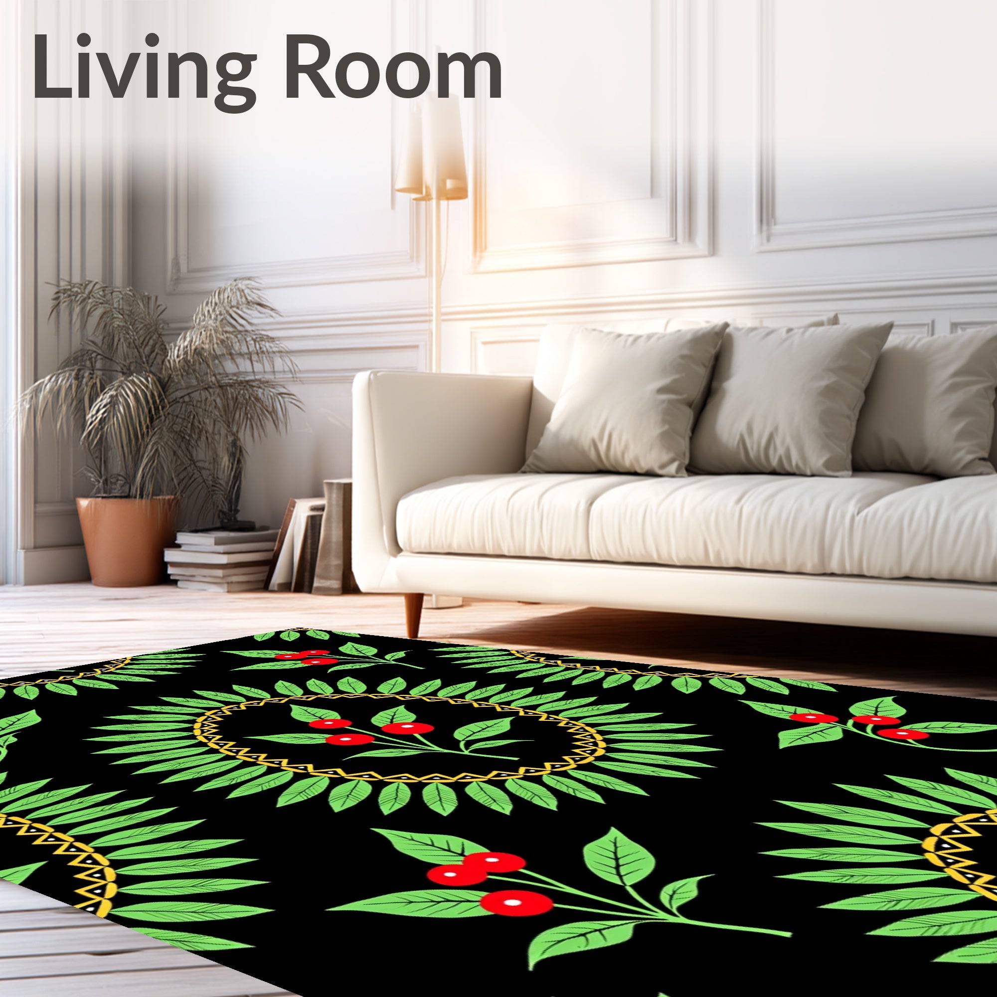 Green Leaf Red Berry Wreath Rug