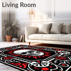 Bold Skull Red Fire Tribal Frame Rug