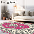 Vibrant Pink Floral Medallion Scrollwork Rug