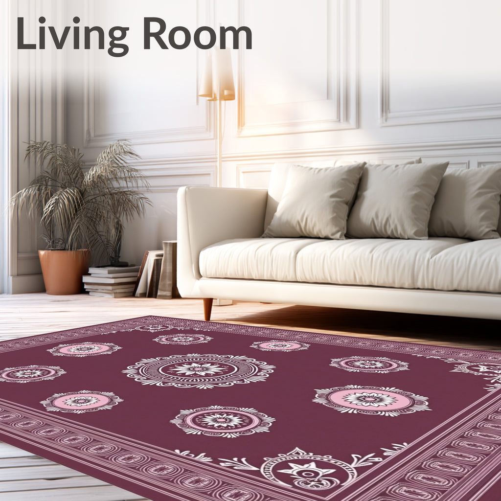 Plum Pink Floral Medallion Round Rug