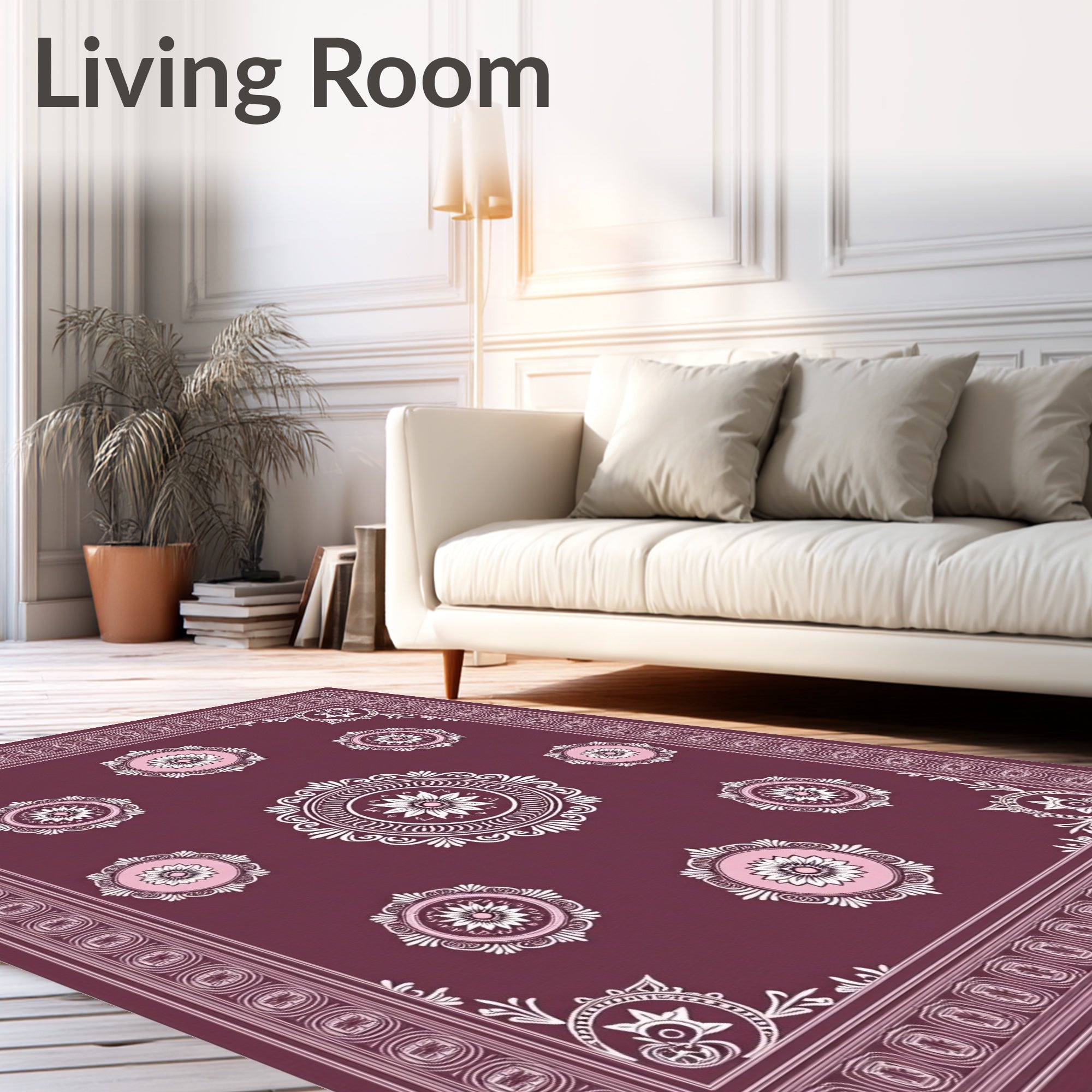 Plum Pink Floral Medallion Round Rug