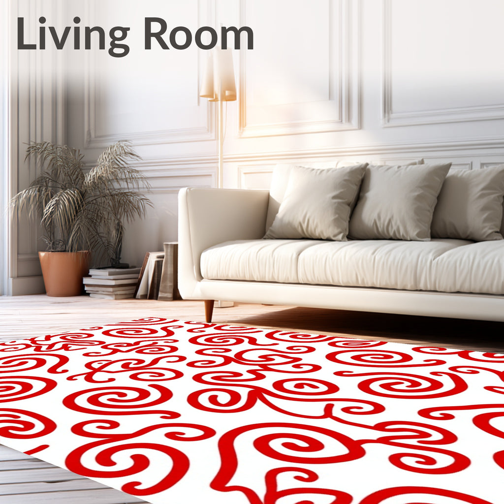 Bold Red Whimsical Swirl Rug