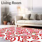 Bold Red Whimsical Swirl Rug