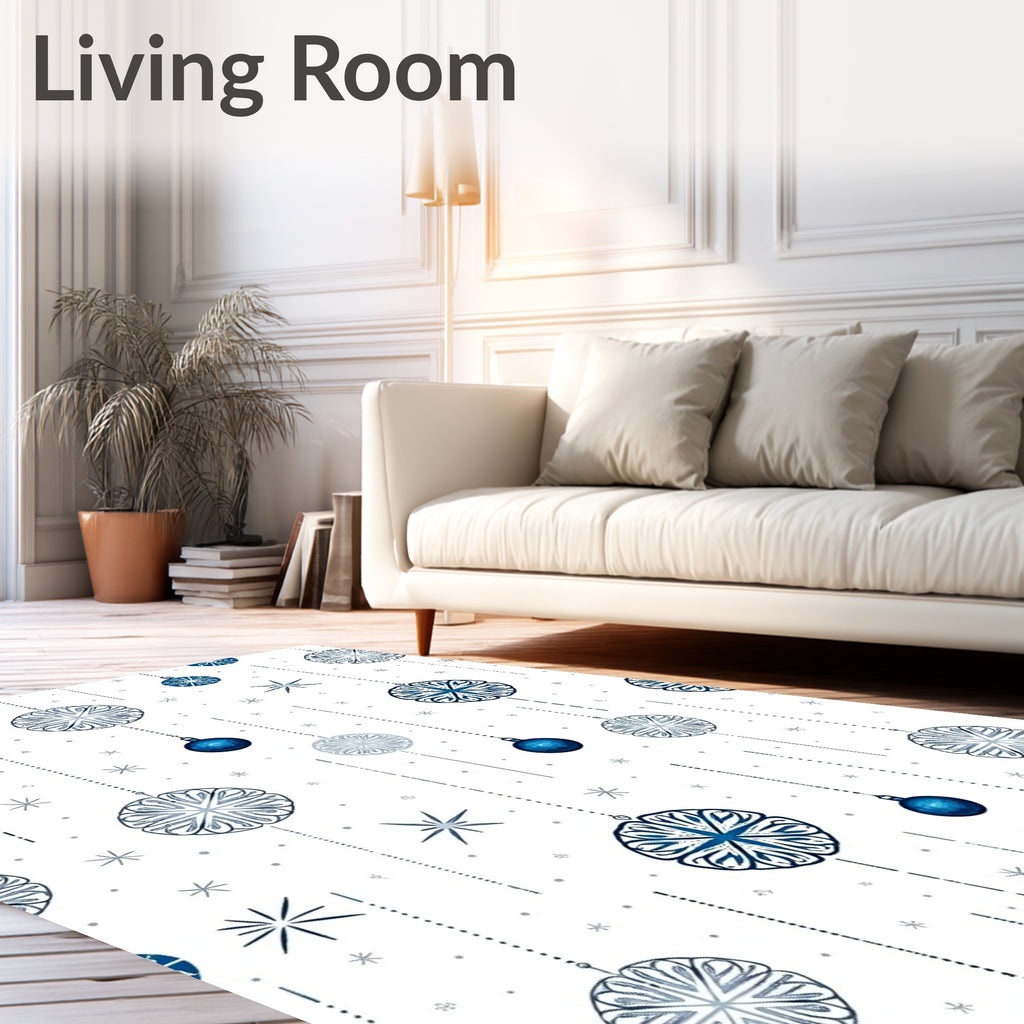 Blue Hanging Ornaments Starry Snowflakes Rug