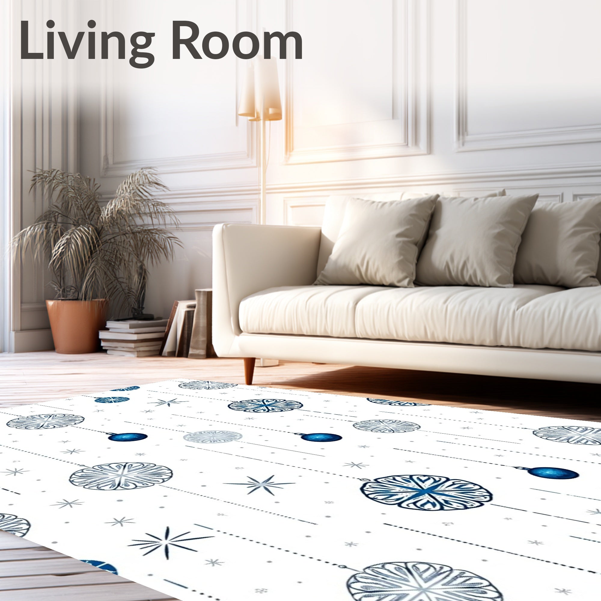Blue Hanging Ornaments Starry Snowflakes Rug
