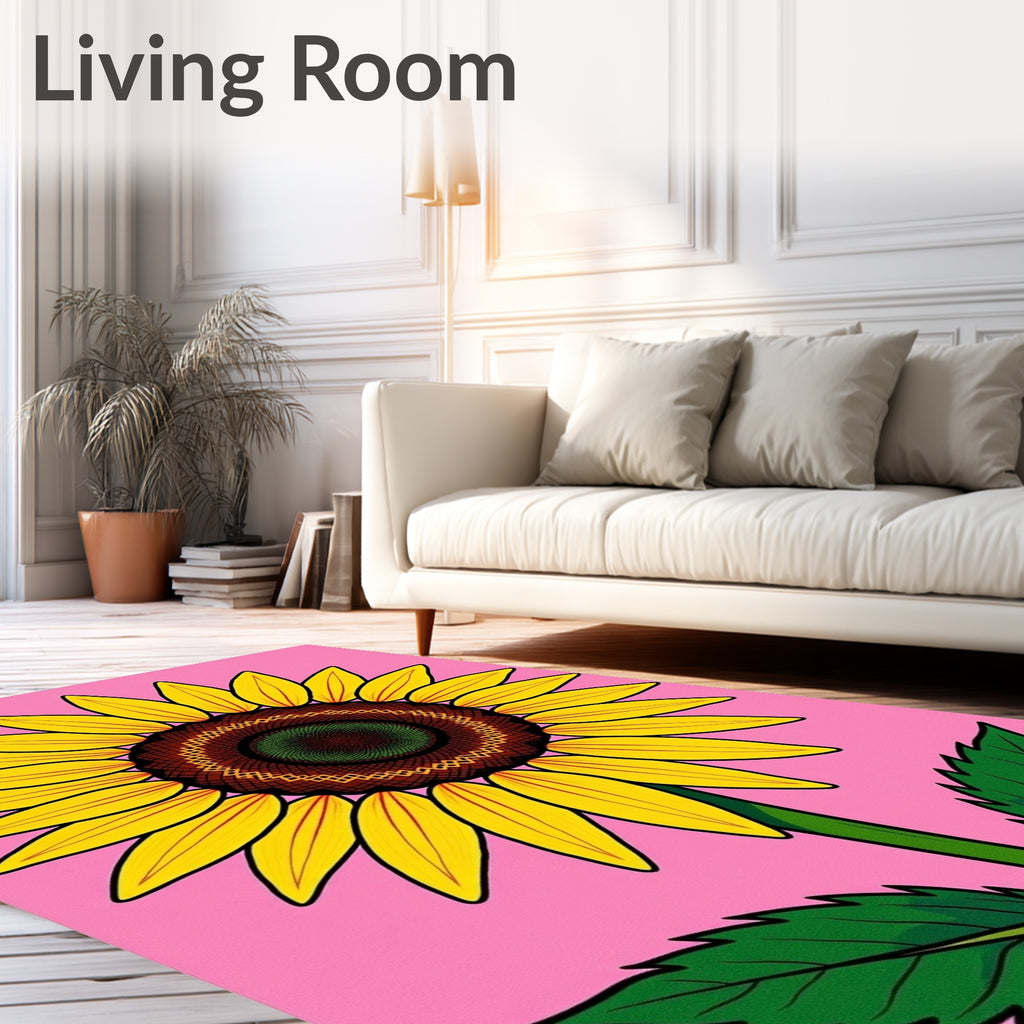 Vibrant Yellow Sunflower On Pink Rug