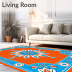 Vibrant Blue Orange Floral Medallion Rug