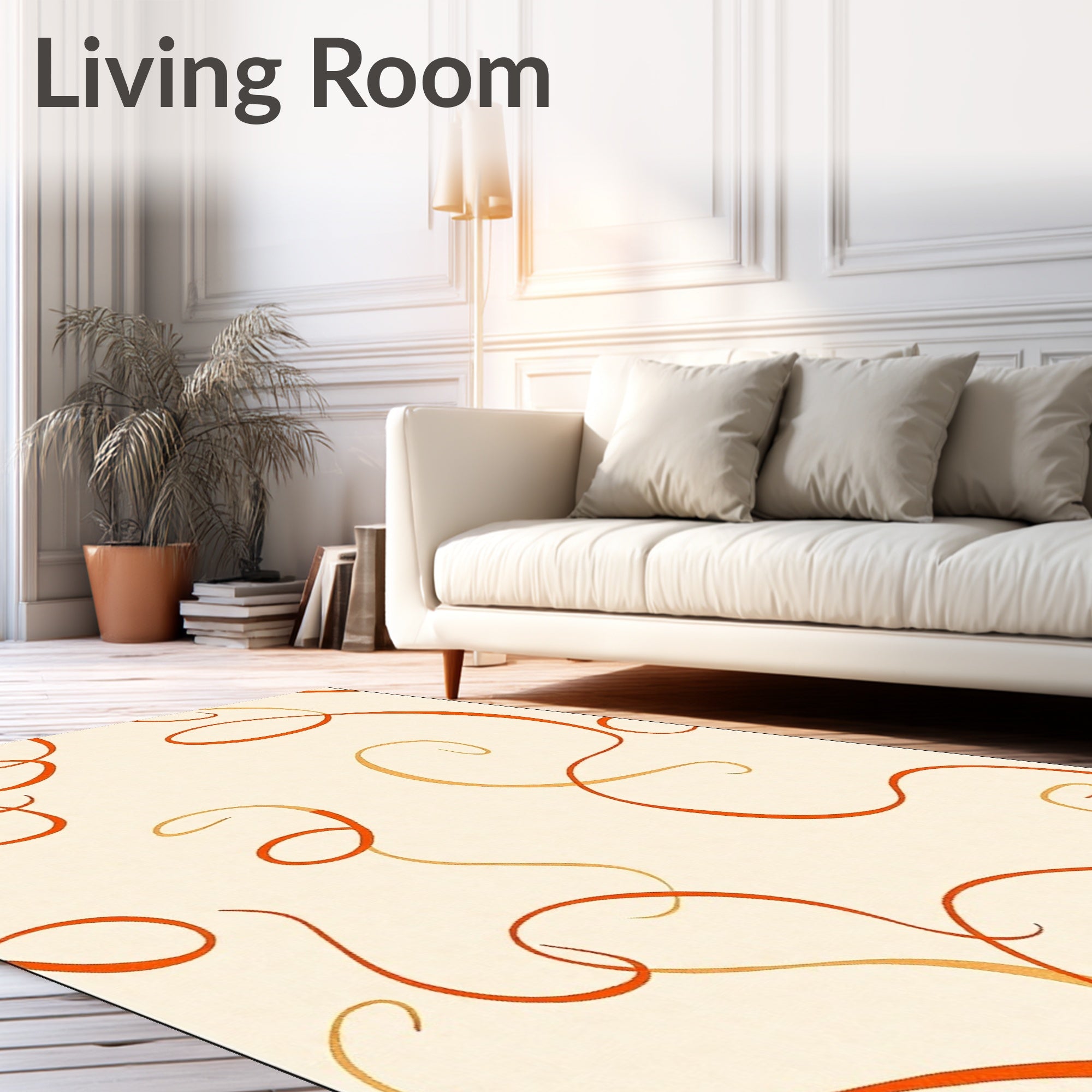 Cream and Ochre Swirl Vines Rug