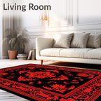 Crimson Floral Medallion Black Rug