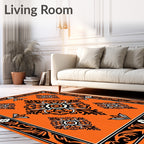 Vibrant Orange Medallion Scrollwork Rug