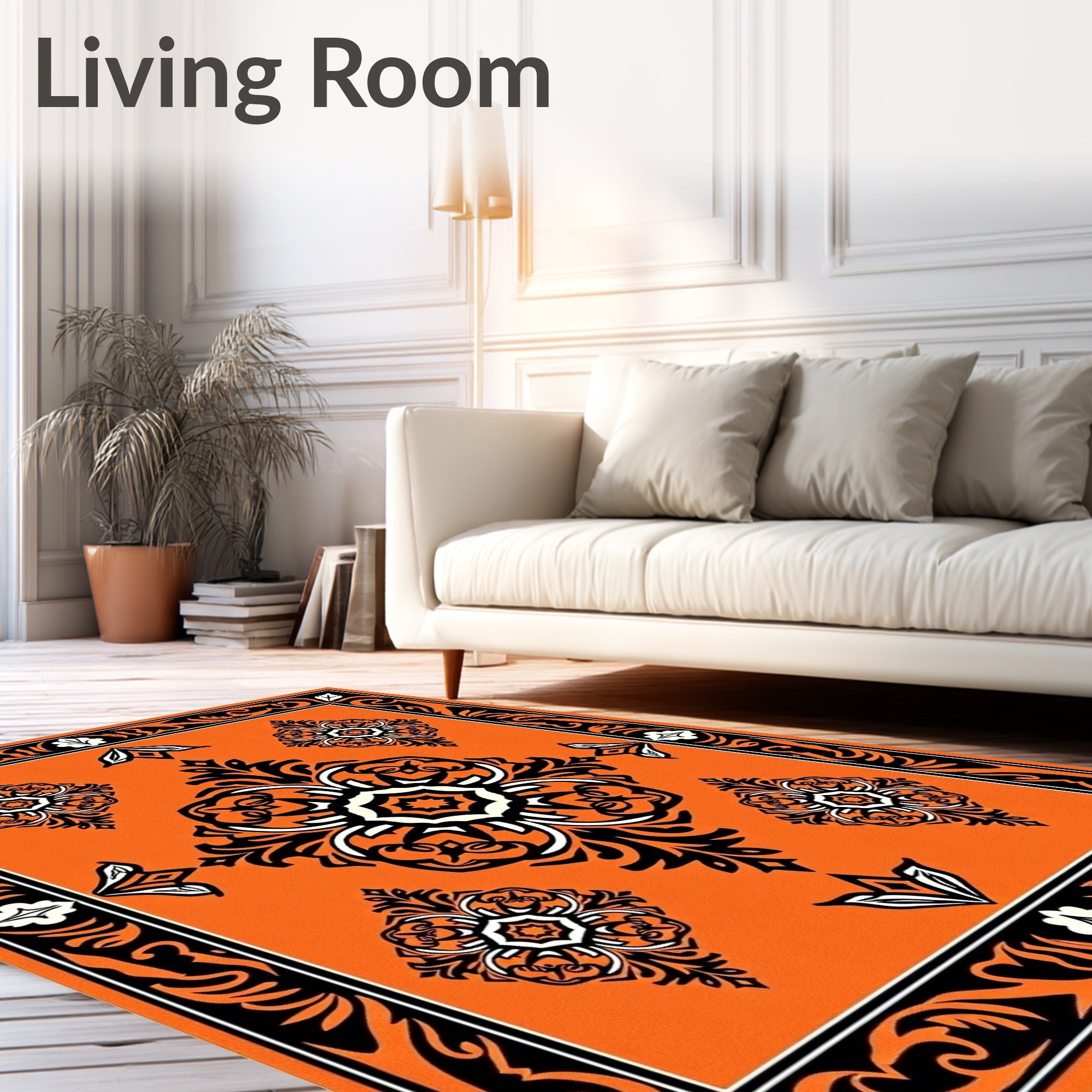Vibrant Orange Medallion Scrollwork Rug