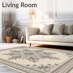 Elaborate Beige Floral Medallion Border Rug
