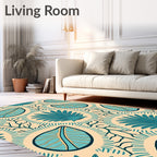 Teal Tropical Leaf Branch Medallion Rug