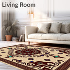 Ornate Crimson Teal Medallion Border Rug