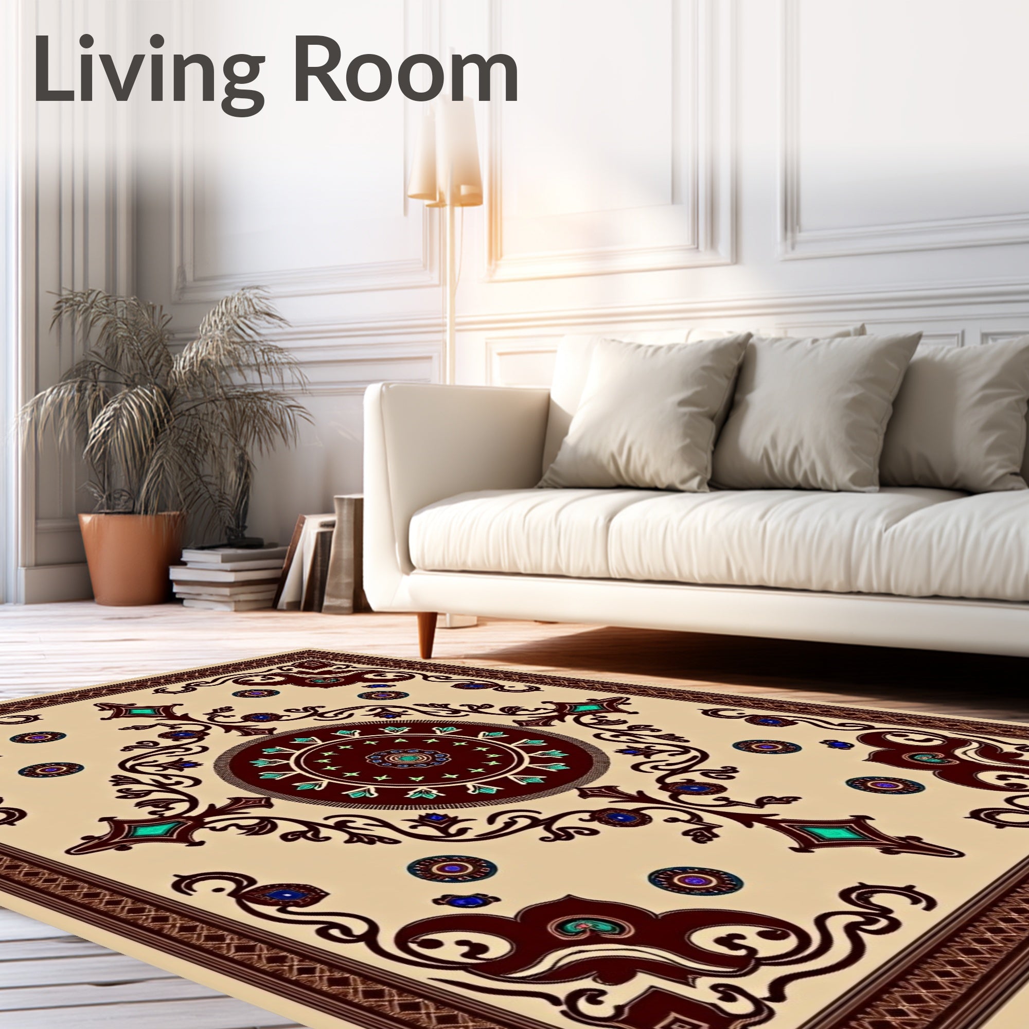 Ornate Crimson Teal Medallion Border Rug