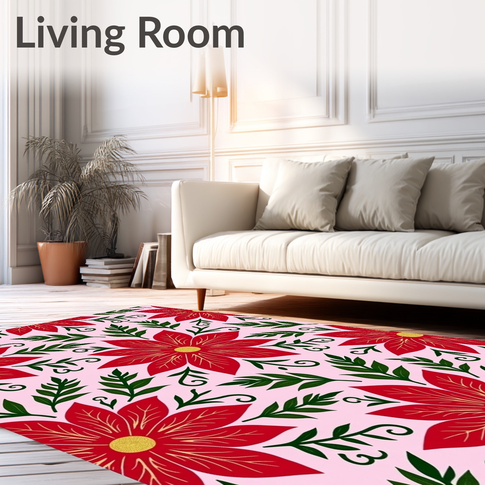 Red Poinsettia Floral Garden Rug