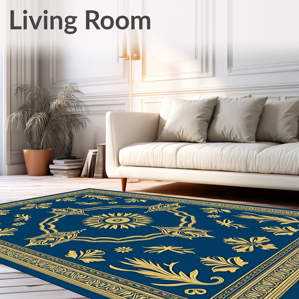 Royal Blue Golden Sunburst Garden Rug
