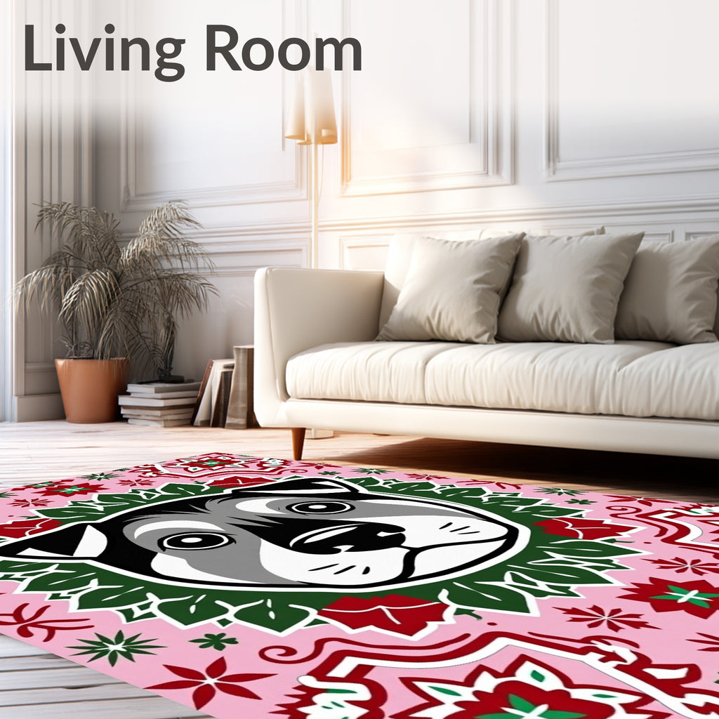 Pink Floral Dog Centered Mandala Rug