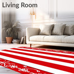 Red white striped ornate border Rug
