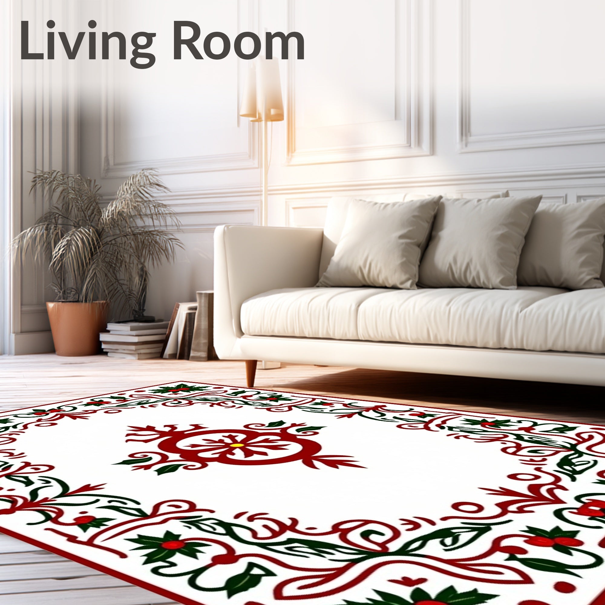 Traditional Holly Berry Festive Frame Rug