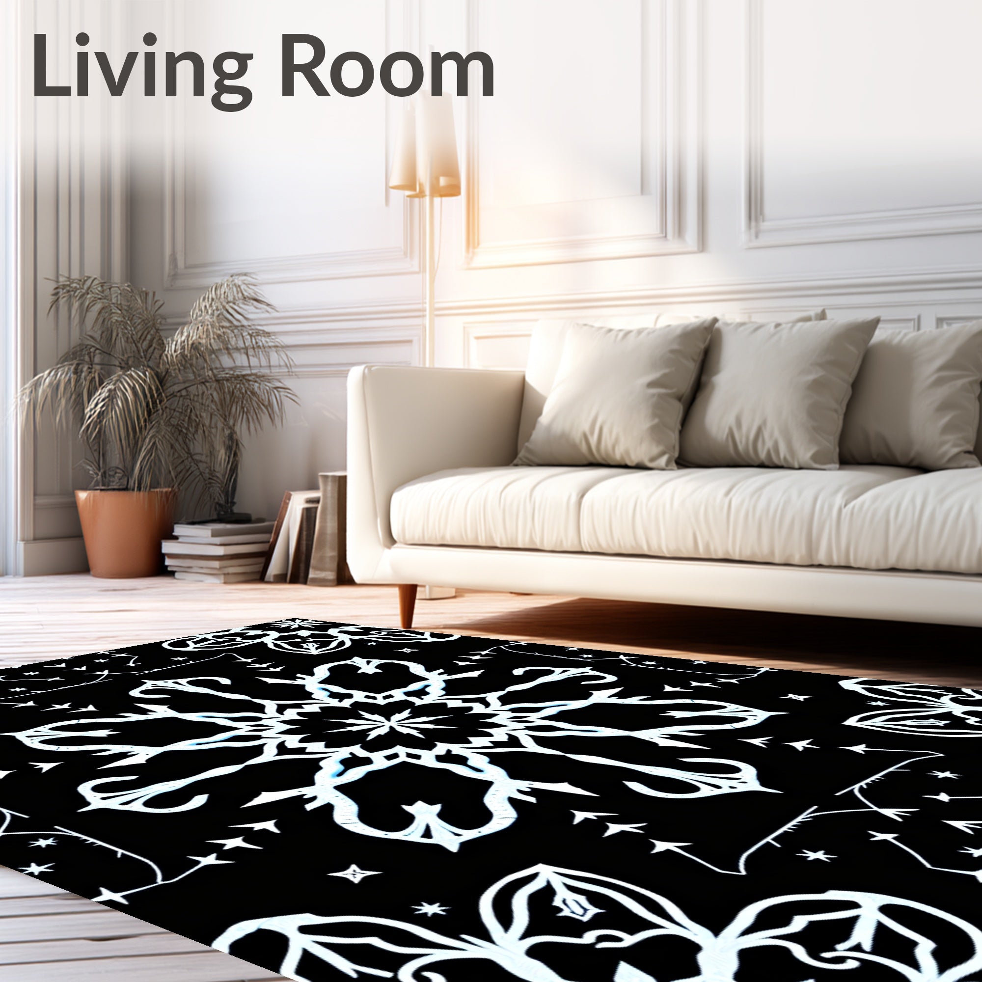 White Starburst Mandala Black Harmony Rug