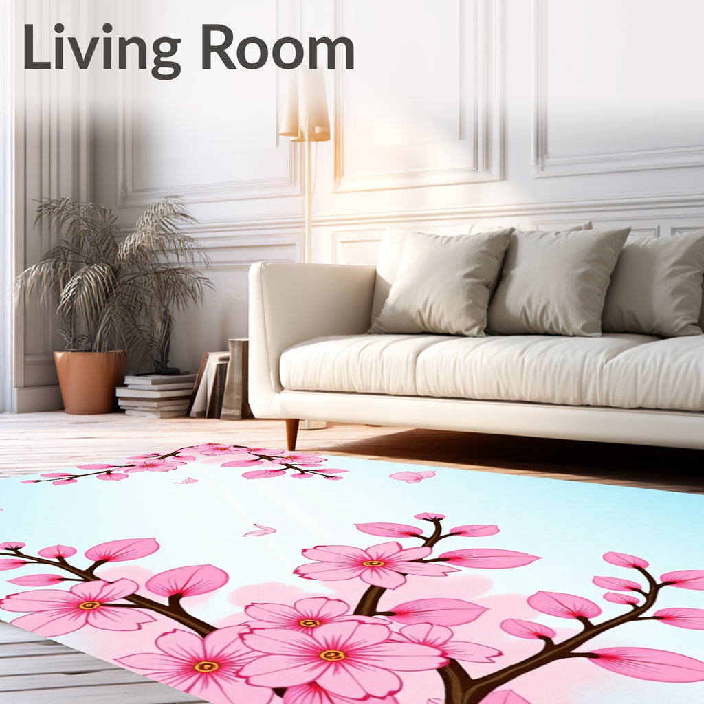 Pink Cherry Blossom Branches With Petals Rug