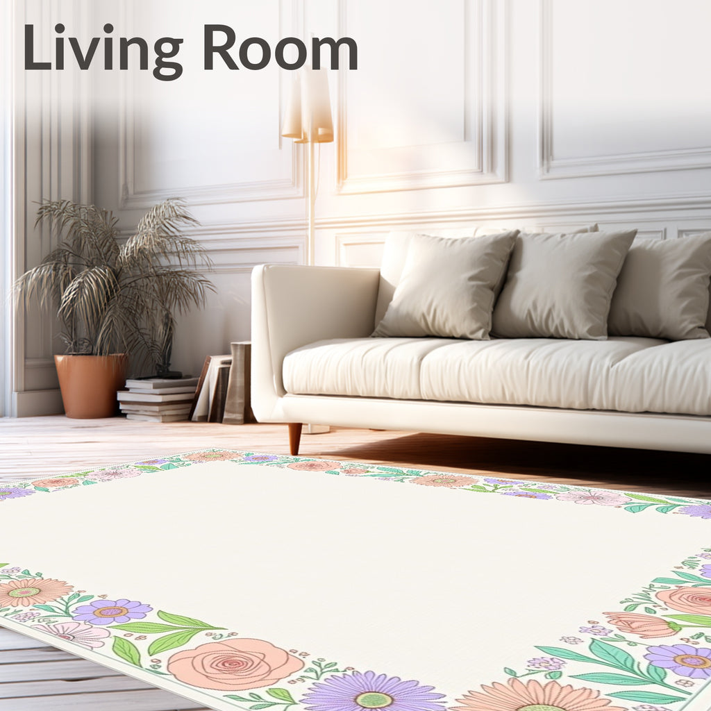 Pastel Floral Border Delight Rug