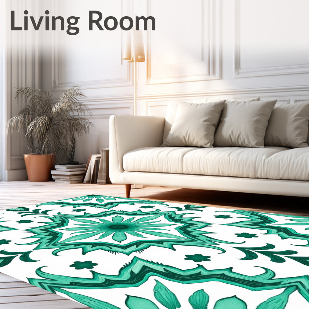Emerald Floral Medallion Mosaic Rug